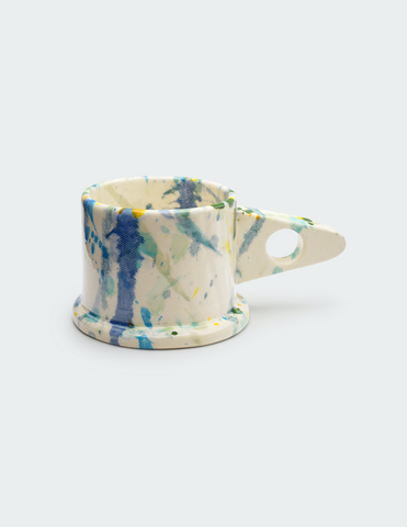 Blue and Green Splatter Mug with Triangle Handle by Peter Shire
