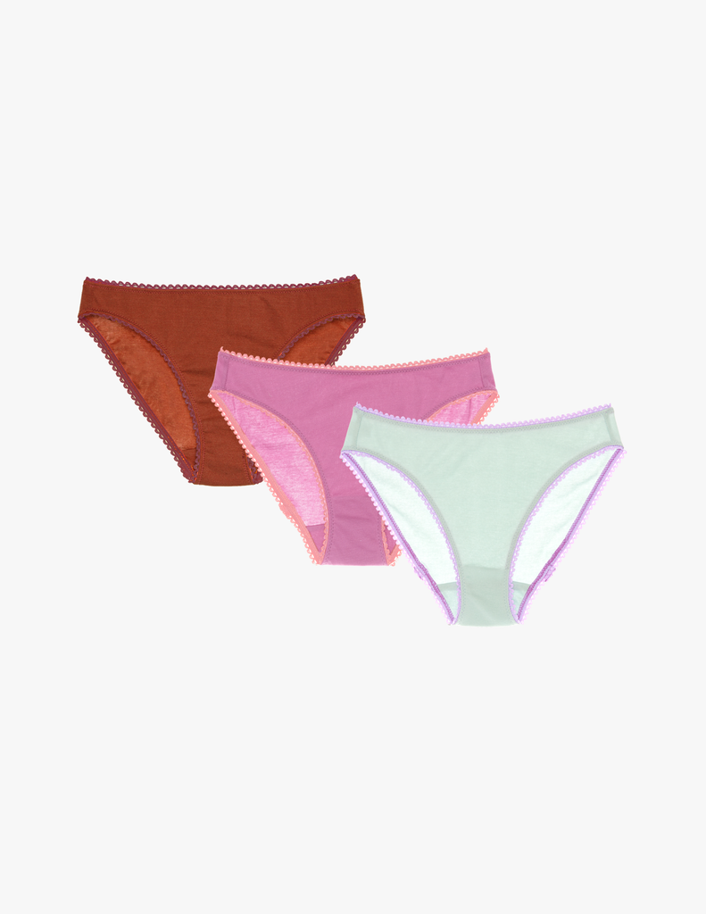 3 pack cotton panty in brown, purple, and light blue by Araks