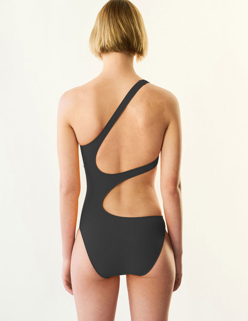 Backview of the Juliette One Piece in black worn on a model.