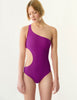 Woman in magenta One piece swim suit