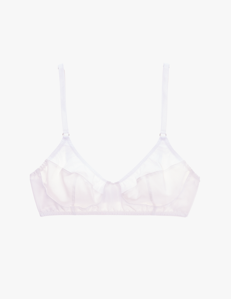 A white cotton bralette with white silk insets.
