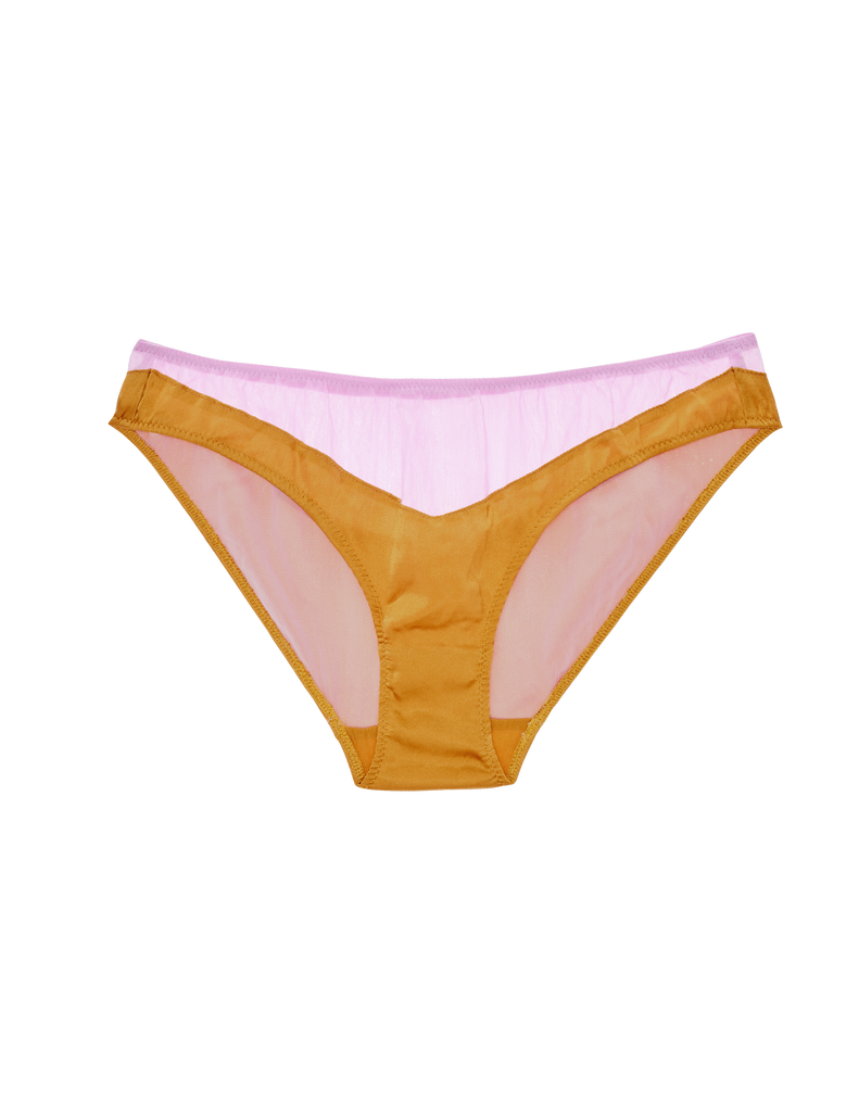flat of pink and yellow silk panty