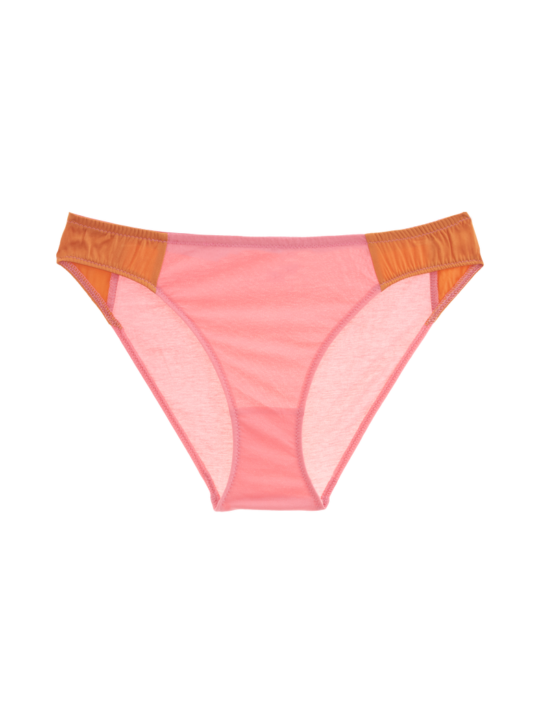 Pink cotton panty with orange silk panel
