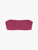 a flat lay front image of the lei bandeau in rust red brown swim suit top 