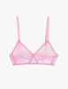 a flat lay image of the antonia bralette in slipper pink organic cotton