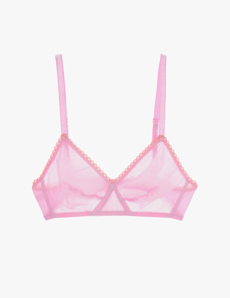 a flat lay image of the antonia bralette in slipper pink organic cotton