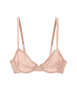 Flat image of sand colored cotton underwire bra with matching trim.