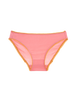 Flat image of pink cotton panty with yellow trim. 