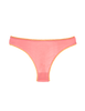 Flat image of pink cotton Stella thong with yellow trim