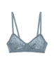 Flat image of grey lace bralette. 