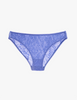 a flat lay image of the tris lace panty in serene blue