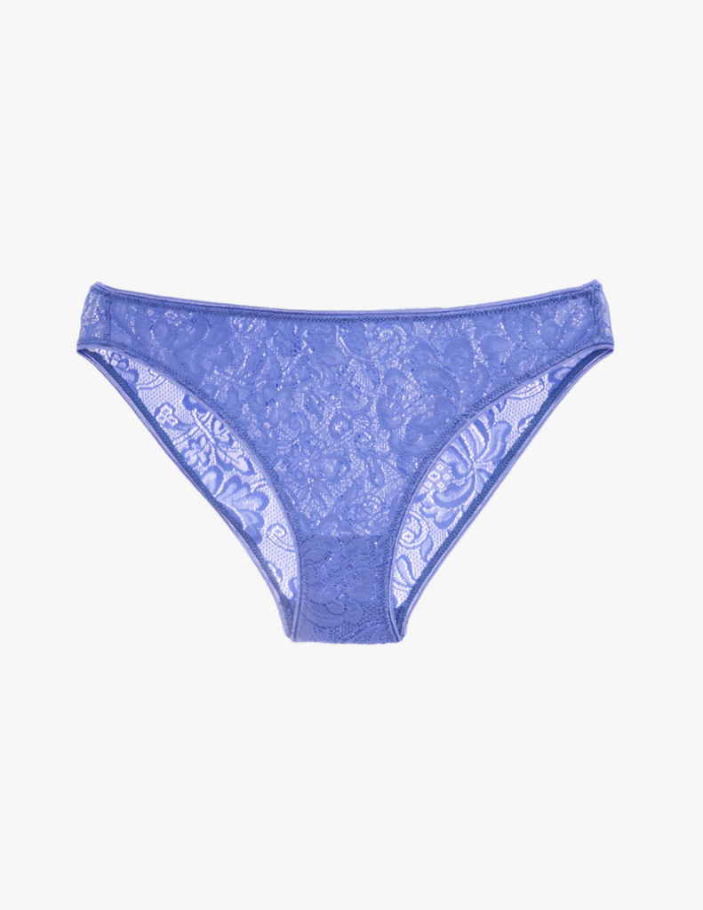 a flat lay image of the tris lace panty in serene blue