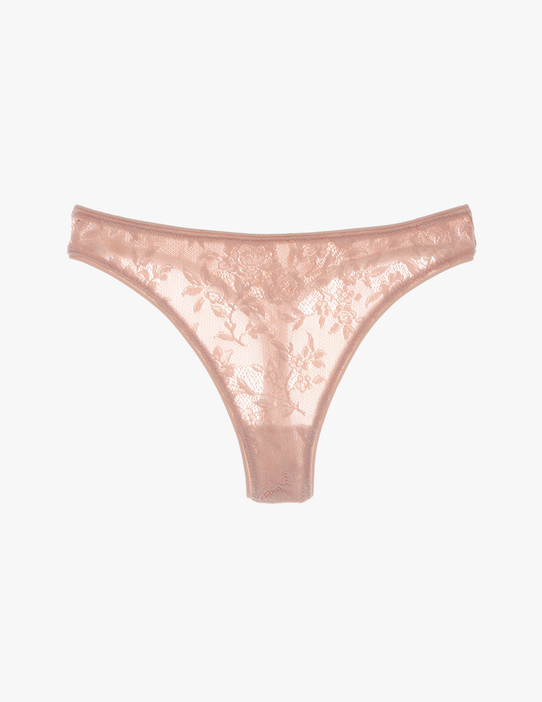 beige lace mid-rise thong by Araks