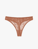 brown lace mid-rise thong by Araks