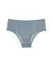 Flat image of grey lace hipster panty. 