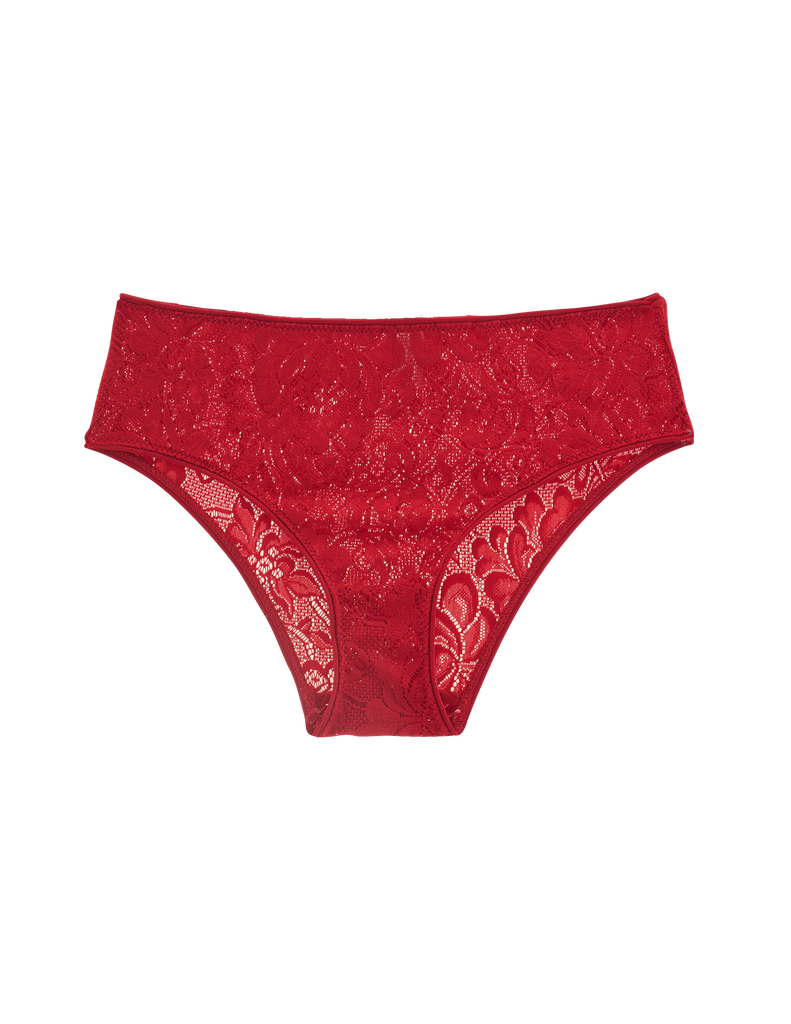 Flat of red lace hipster panty