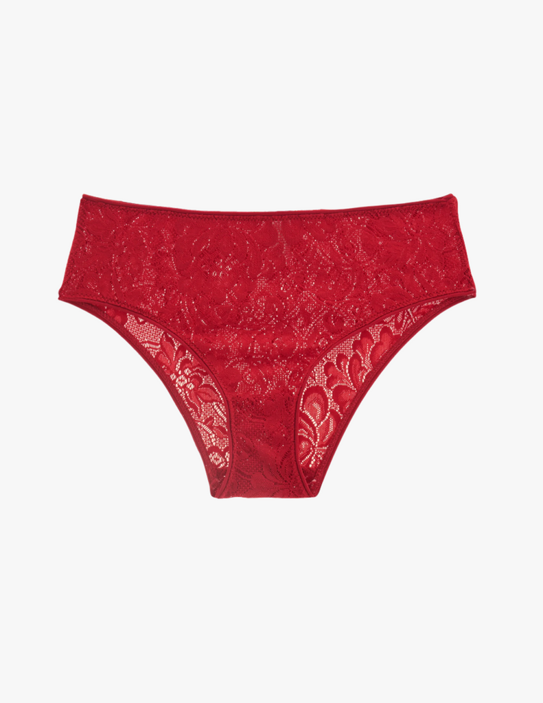 Flat of red lace hipster panty
