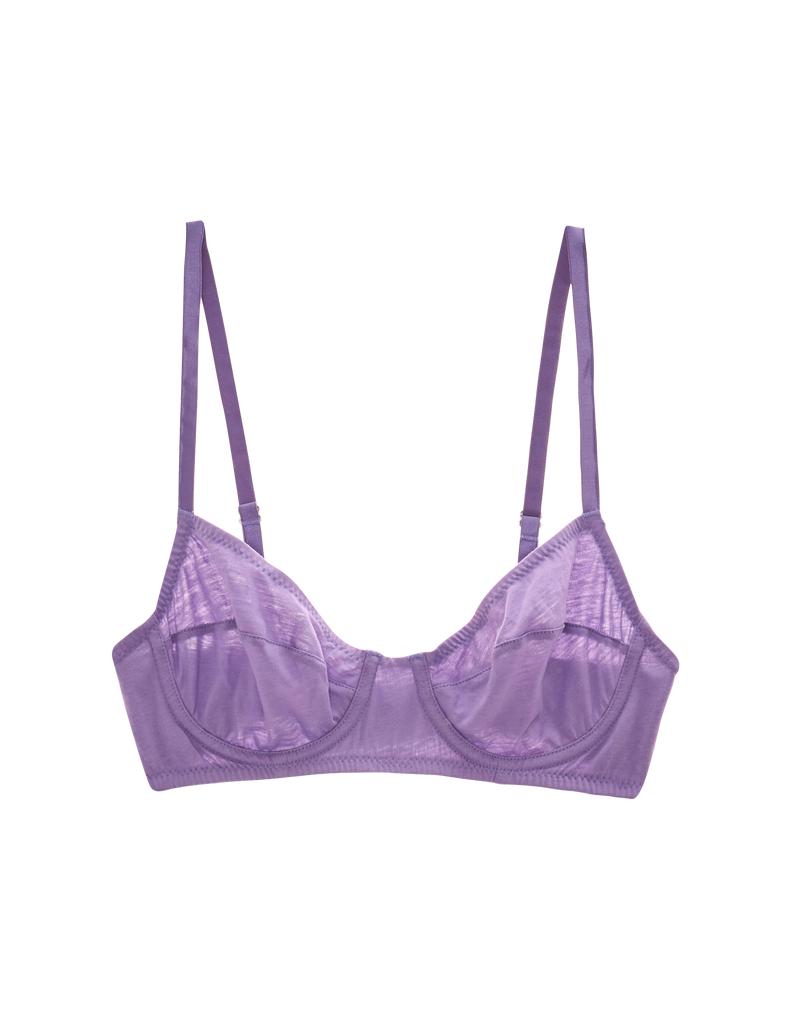 Flat image of purple underwire recycled cotton thong