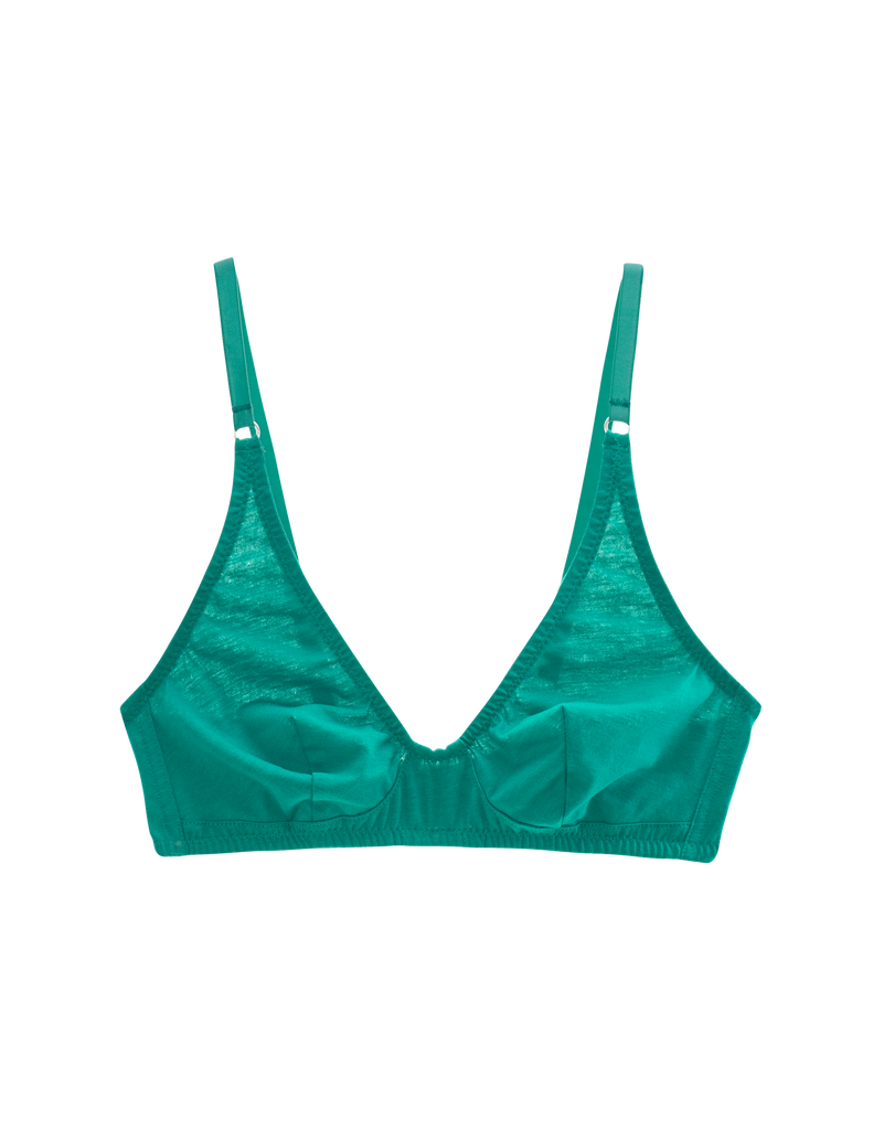 Flat image of green recycled organic cotton bralette