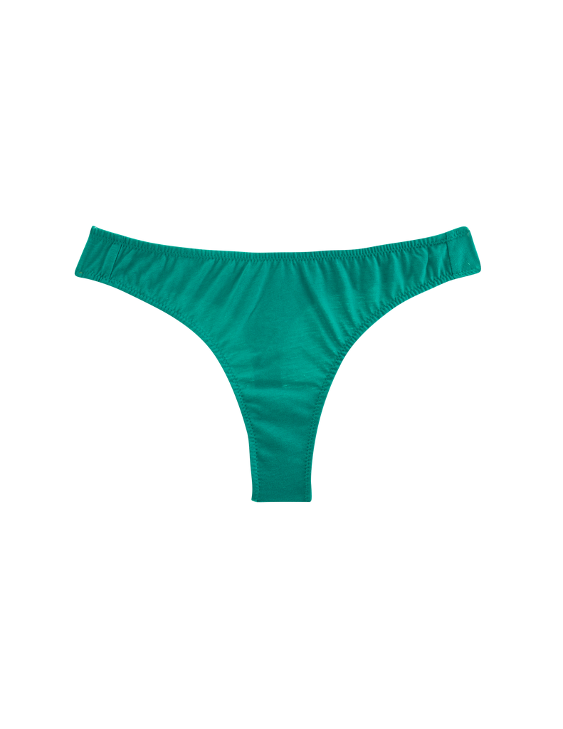 Flat image of green recycled organic cotton thong