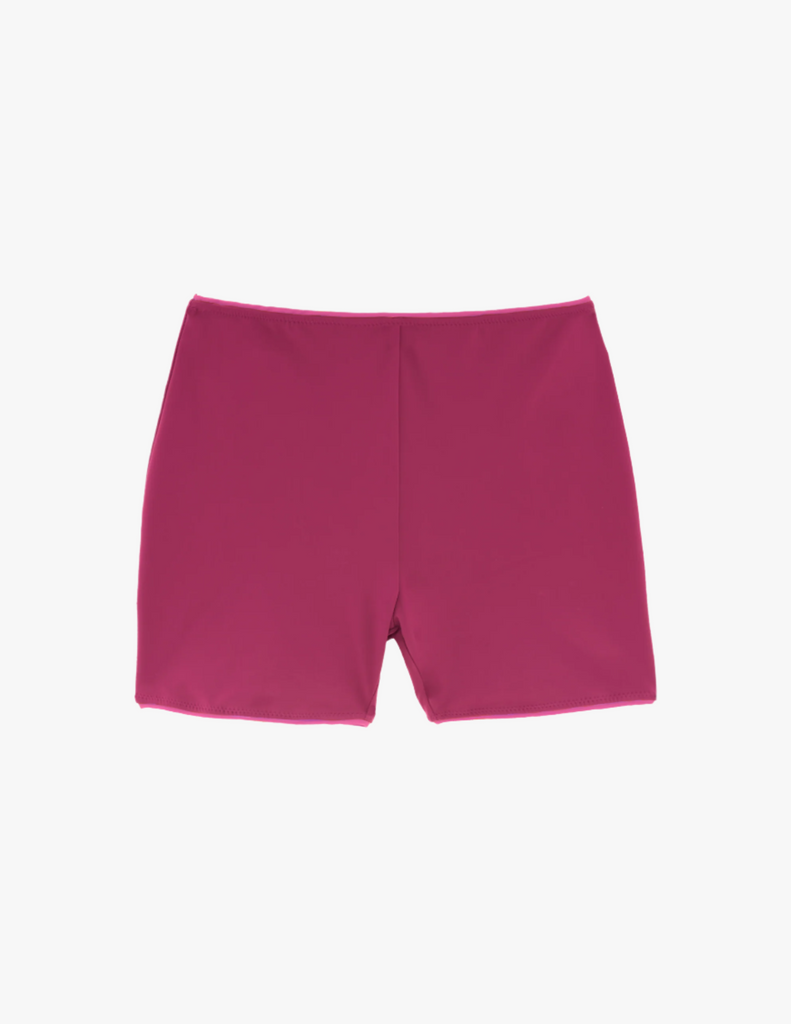 a flat lay image of the louie swim shorts in rust red