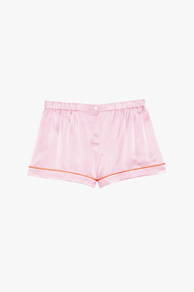 flat lay of pink pajama shorts