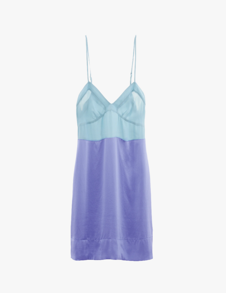 light blue and periwinkle silk slip