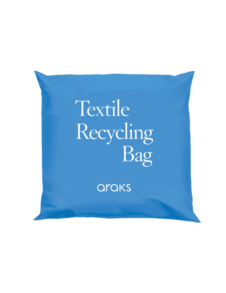 Flat of blue textile recycling bag