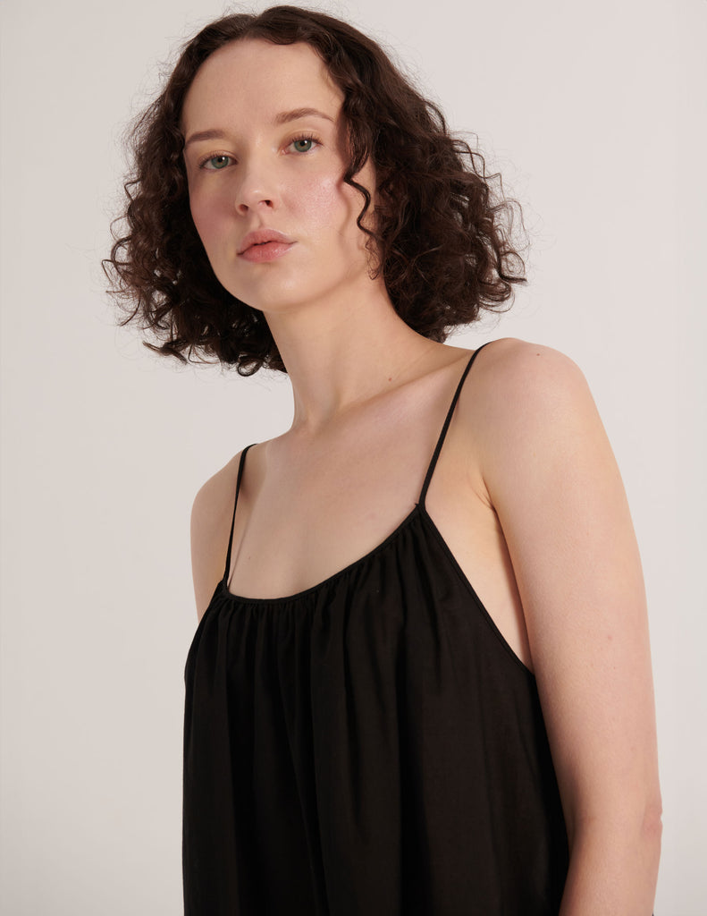 a model in the sarra slip in 100% cotton voile in black
