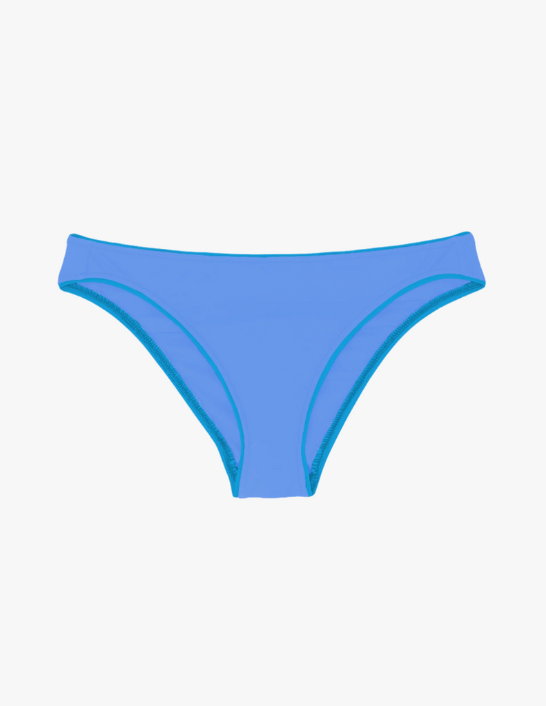 flat lay image of the leonora bikini bottom in iris blue