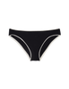 Flat image of black bikini bottom with white piping