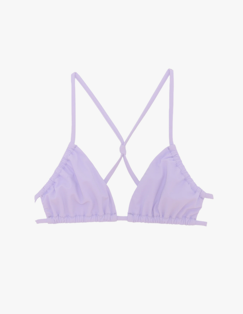 flat lay of purple string bikini from the front