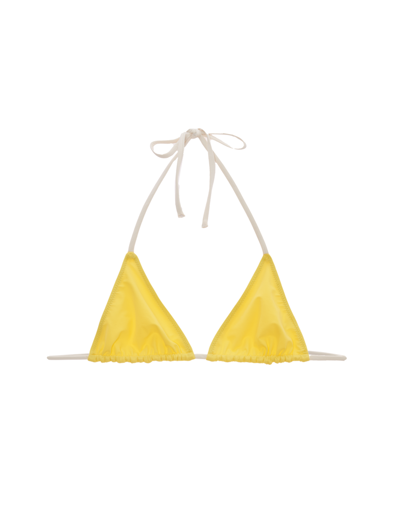 Flat image of yellow nelle bikini top with white string