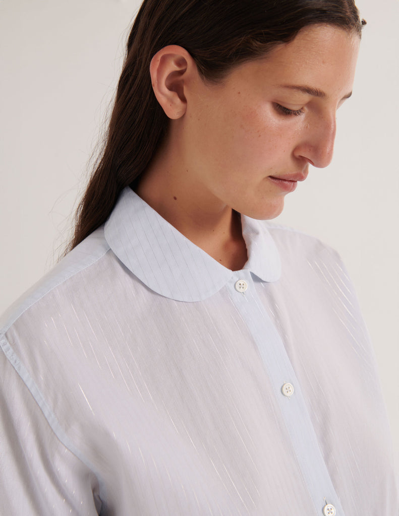 Samira Pajama Top Silver Lurex Stripe