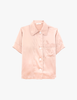 beige silk pajama top with collar and white buttons by Araks