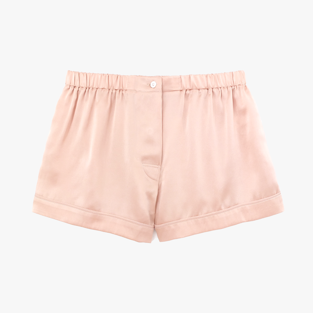 Nude silk boxer shorts with contrast piping