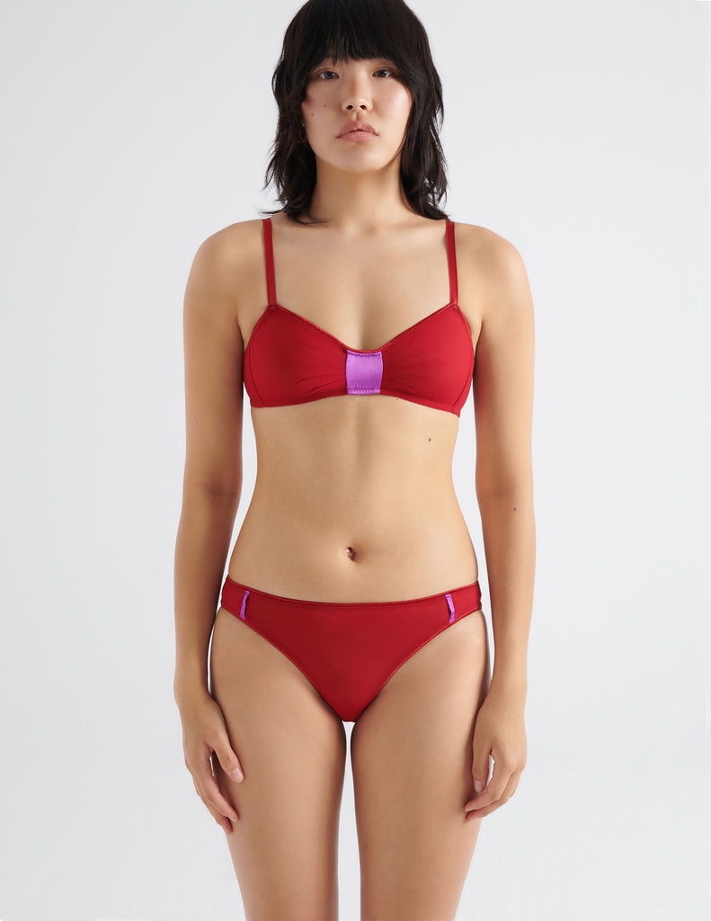 front view image of red bralette with fuchsia detail
