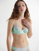 Close up front view of the model wearing cloud blue cotton willow bra with saffi panty