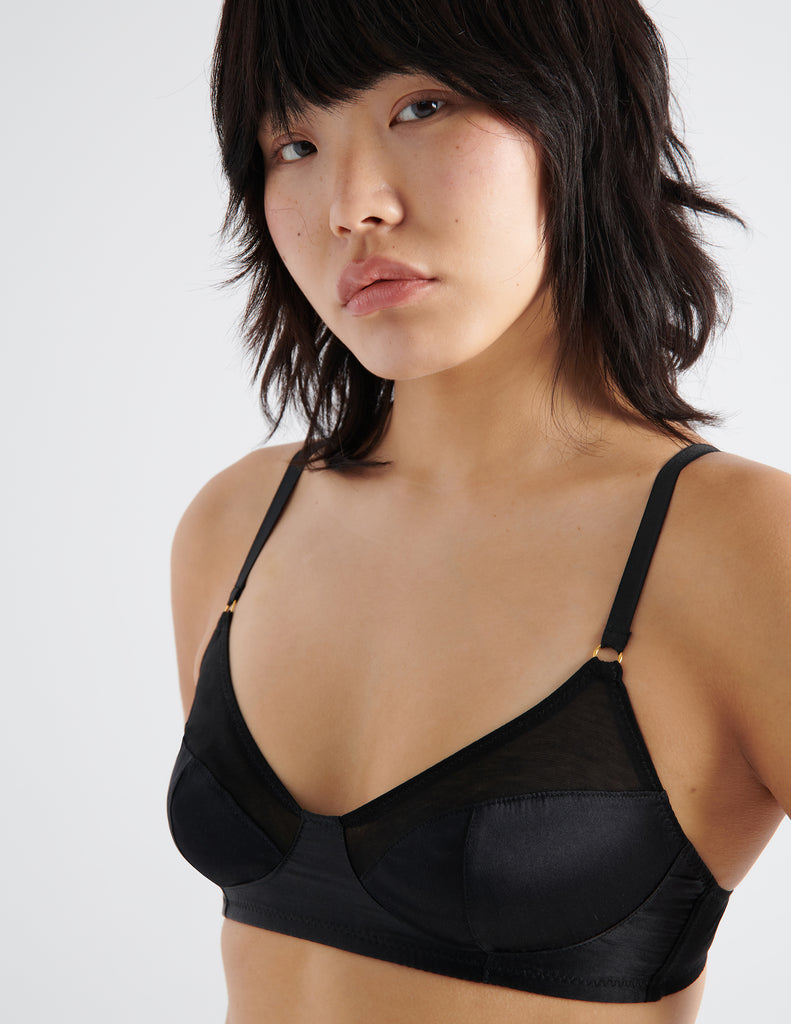 detail of woman in black cotton bra