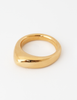 Image of solid 18k yellow large gold dome ring for weddings and milestones. Soft curves. Heavy. Not hollow.