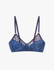 Product photo of purple and blue cotton and silk Willow bralette
