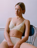 woman in chair in yellow lace bra and hipster