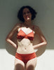 woman wearing brick red cotton bra with matching hipster
