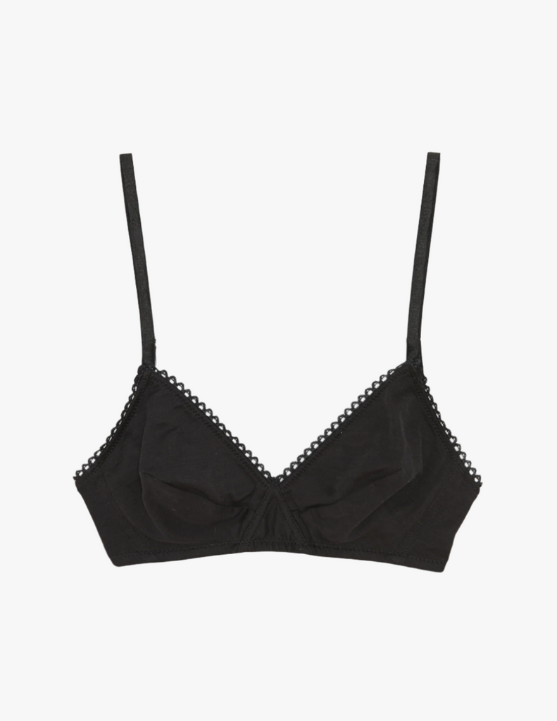 black wireless organic cotton bralette with black trim by Araks