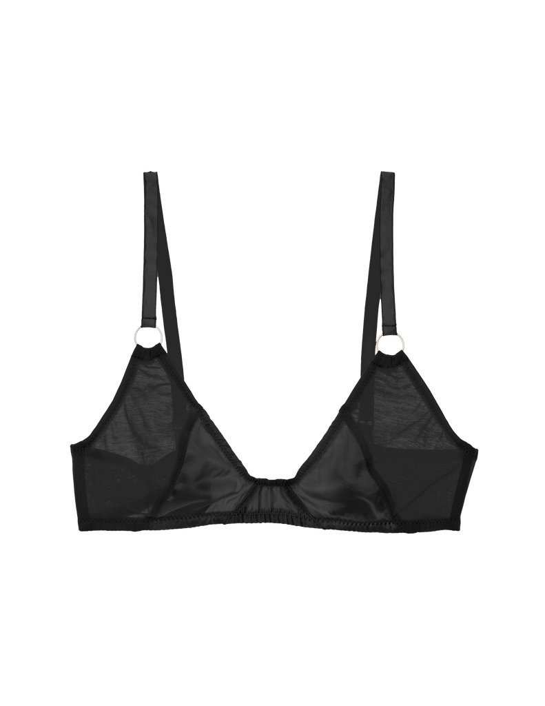 A black bralette made from cotton crepe and silk charmeuse.