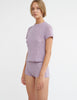 woman wearing purple lace t-shirt and shorts by Araks