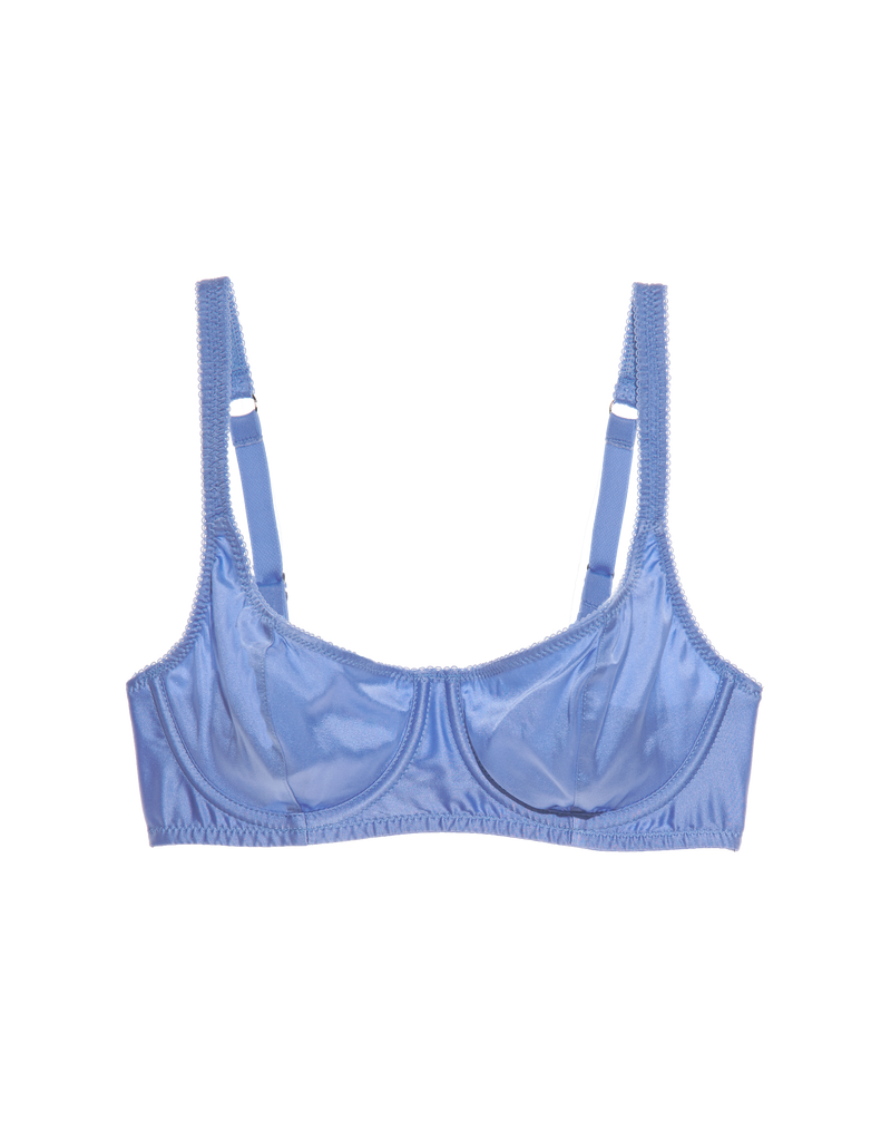 Flat of blue silk underwire bra