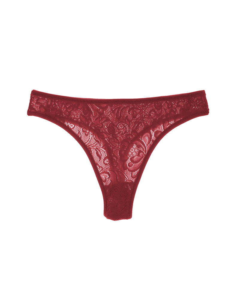 red lace mid-rise thong by Araks