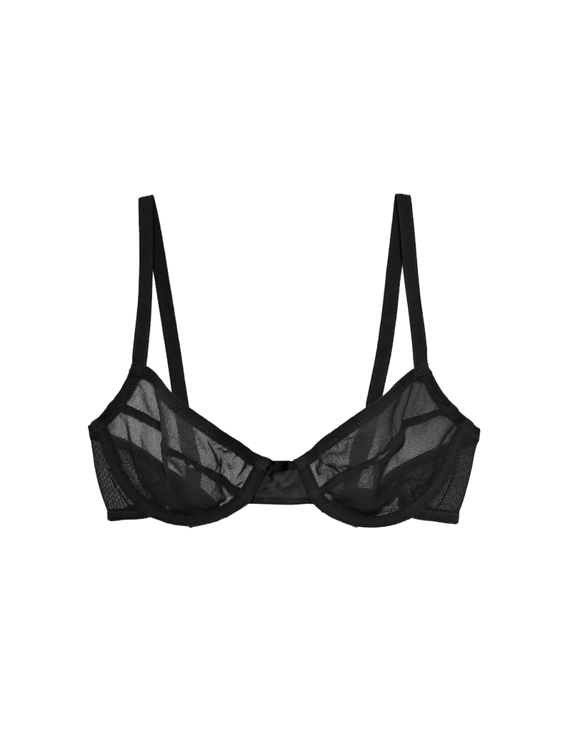 Flat image of black underwire mesh bra