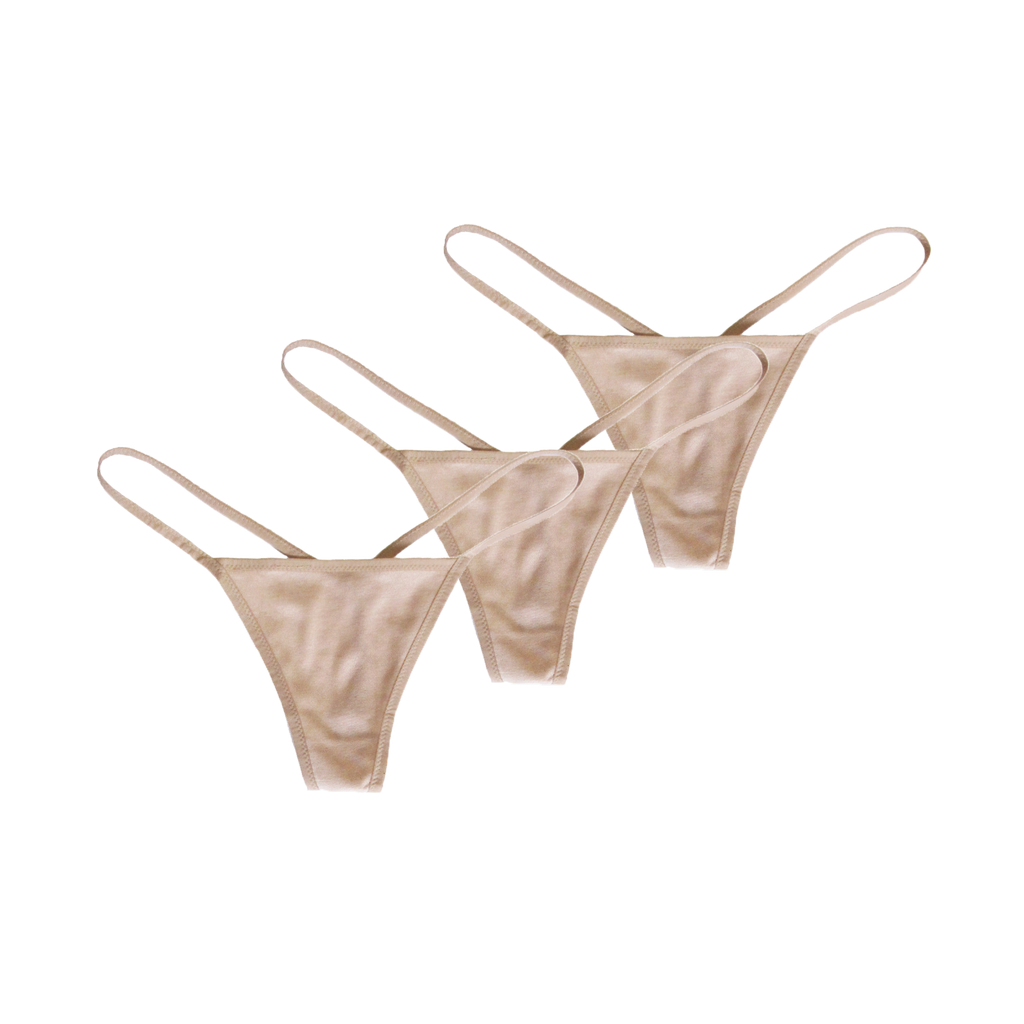 Bare cotton crepe Y-thong in set of three. 